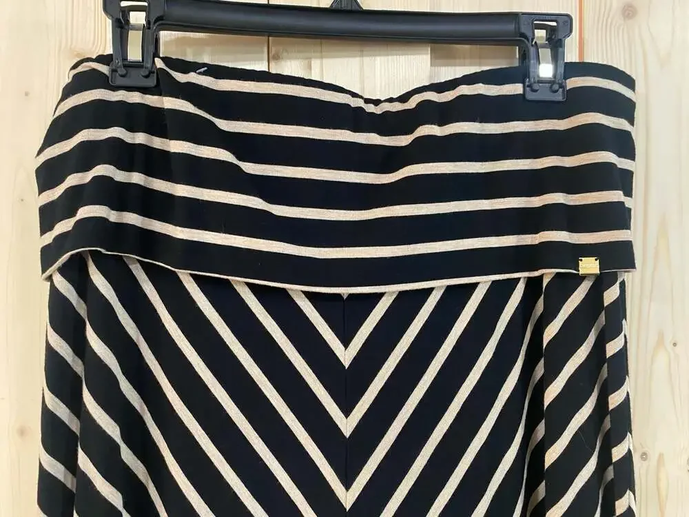 Calvin Klein black and White Striped Chevron Maxi Skirt large